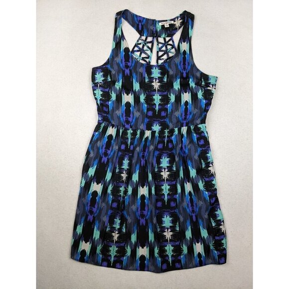 AMERICAN EAGLE OUTFITTERS - WOMEN'S BLUE PRINT SILKY TEXTURED DRESS - SIZE 12 - Picture 1 of 7